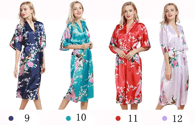 Сексуальный женский длинный халат, летние пижамы, халаты, кимоно, атлас, шелк, цветочный принт, халат, вискоза, ночная рубашка, Femme S-3XL
