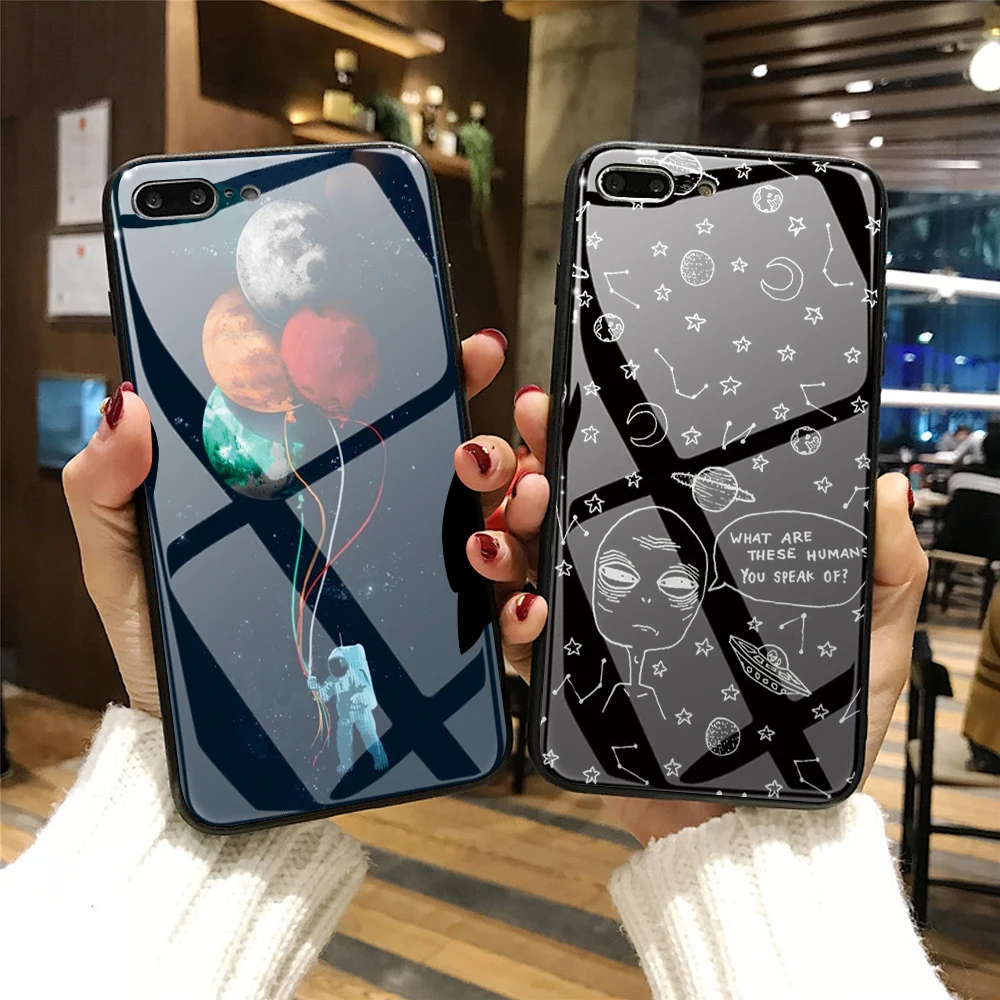 Чехол из закаленного стекла для телефона для iphone 8 Plus 6 6s 7 Plus X XS MAX XR universe DIY