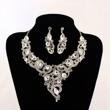 Хрустальный свадебный ювелирный набор, новые роскошные ювелирные изделия, свадебные наборы из цепочки, ожерелья, серьги, аксессуары для свадебного платья невесты