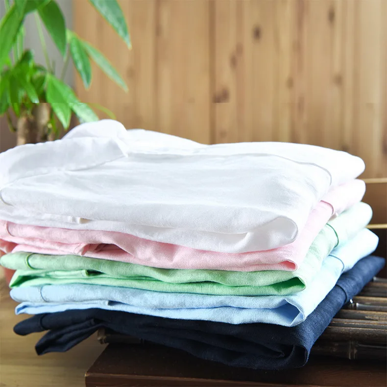 Для мужчин 100% чистого белья футболка с длинными рукавами Для мужчин брендовая одежда Для мужчин рубашка S-3XL 5 видов цветов однотонные белые