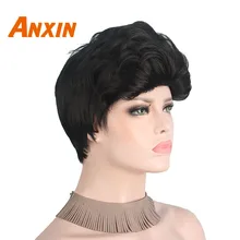 Anxin короткий кудрявый парик 8 ''черный коричневый 8'' для женщин синтетический парик для косплея