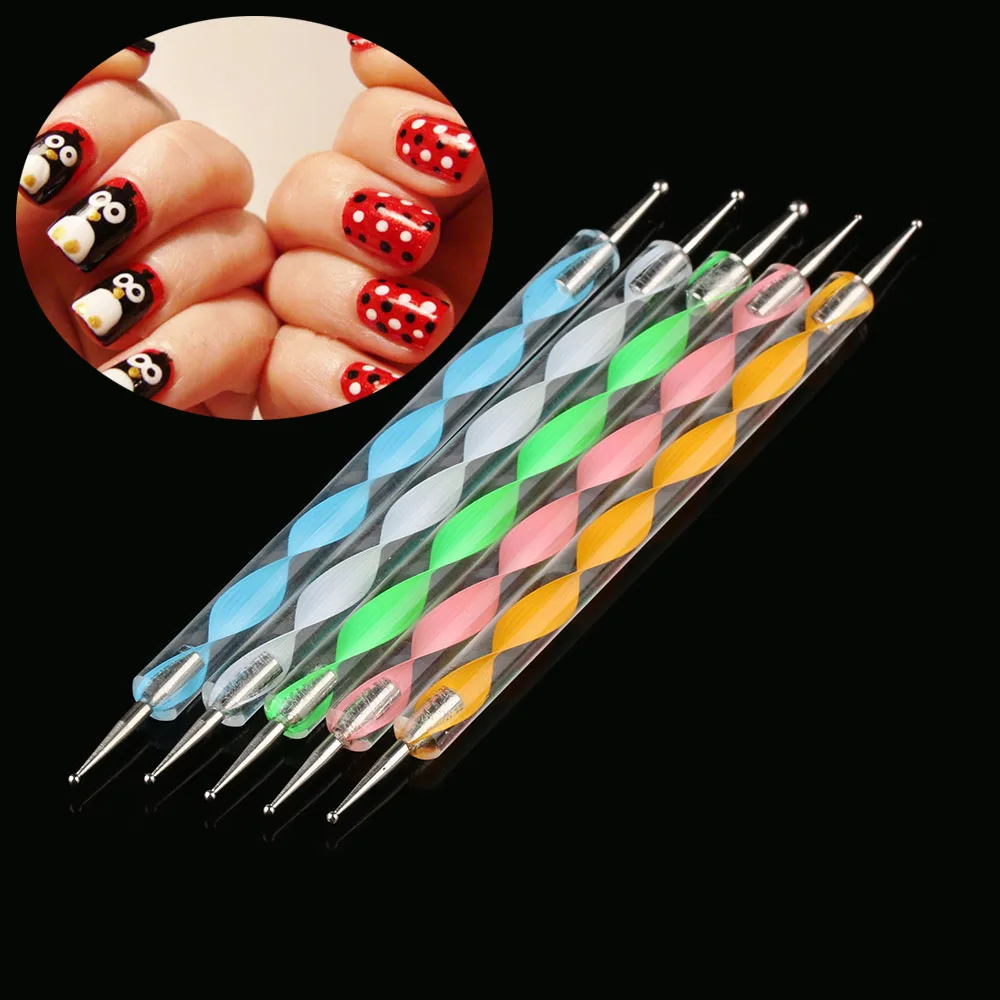 5 Pcs/Set Professional 2 Way DIY Marbleizing Dotting Pen Nail Art