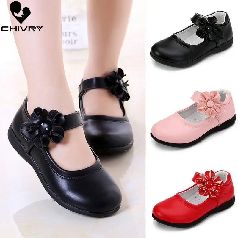 

Chivry 2019 New Autumn Girls Leather Princess Shoes Children Kids Girls Party Dance Perform Flower Breathable School Flat Shoes