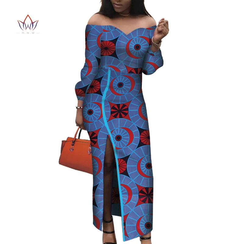 2018 африканские платья для женщин Базен Riche Сплит Анкара принт Длинные платья Vestidos традиционная Женская африканская одежда WY3602