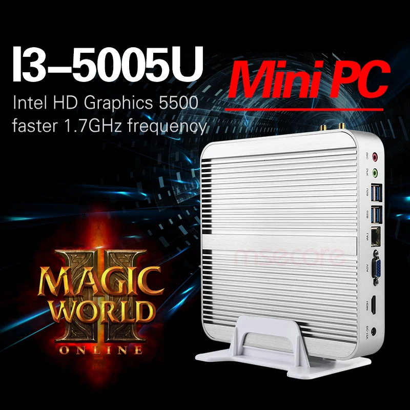 Fanless Intel I3 5005U Mini PC Windows 10 Desktop Computer Pocket PC barebone system Nettop Broadwell