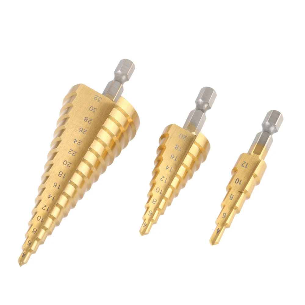 3 Pcs/set Drill Bits Hex Shank HSS Titanium Coated Straight Flute