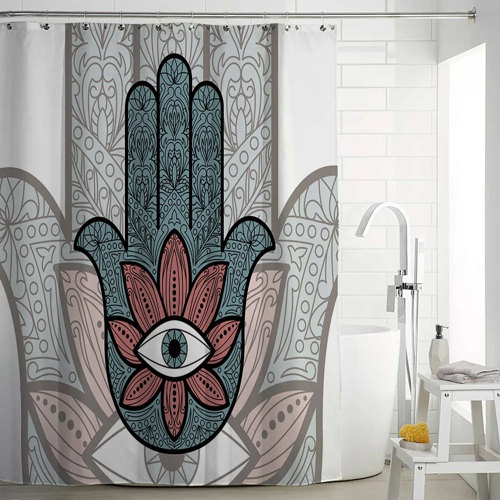 

Polyester Shower Curtain 3D Printed Hand Of Fatima Shower Curtain Bath Screens Scenery Waterproof Bathroom Curtain 180x180cm