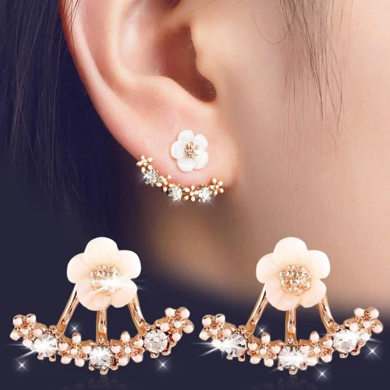 

1 Pair Women Flower Stud Earrings Rhinestone Fashion Jewelry Detachable Daisy Eardrop Sweet Cute Shining Dangler Accessories