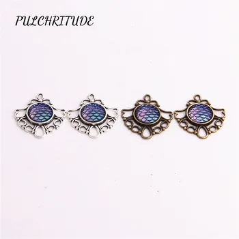 

PULCHRITUDE Metal Two Colors 10pcs Hollow Charm Dia Base Trendy Fish scale Cameo Fit round 12mm Cabochon Handmade Jewelry C1583