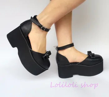 

Princess sweet lolita shoes loliloli yoyo Japanese design custom black round-toe genuine leather lace-up platform shoes an1408