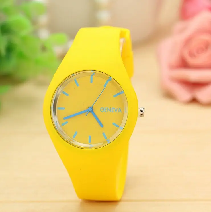 Брендовые Часы женские модные спортивные кварцевые часы синий белый черный красный 30 м водонепроницаемый Reloj Mujer Montre Femme резиновый ремешок - Цвет: yellow
