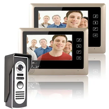 

One to Two Video Doorbell 1 Outdoor camera + 2 Indoor Monitors Video Handsfree Intercom Kit System 7 Inch screen CMOS 700TV Line