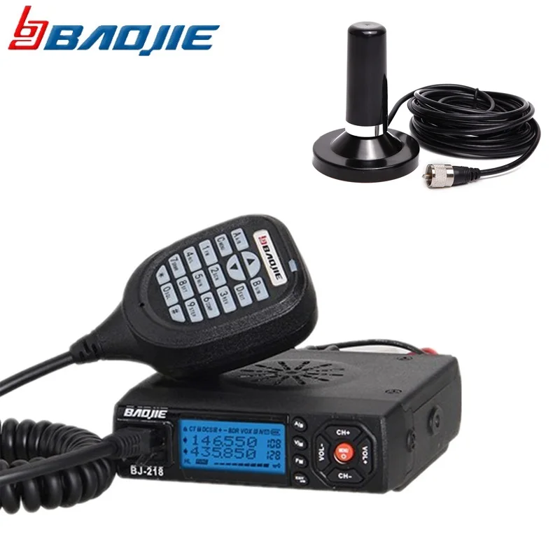 

Baojie BJ-218 25W Power Mini Mobile Radio Dual Band VHF UHF 136-174 400-470MHz For Car Bus Taxi Radio With USB Programming Cable