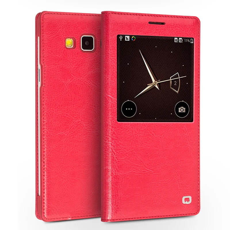 

QIALINO Real Genuine Leather Case for Samsung Galaxy A7 Ultra Slim Smart View Window Auto Sleep Wake Shell