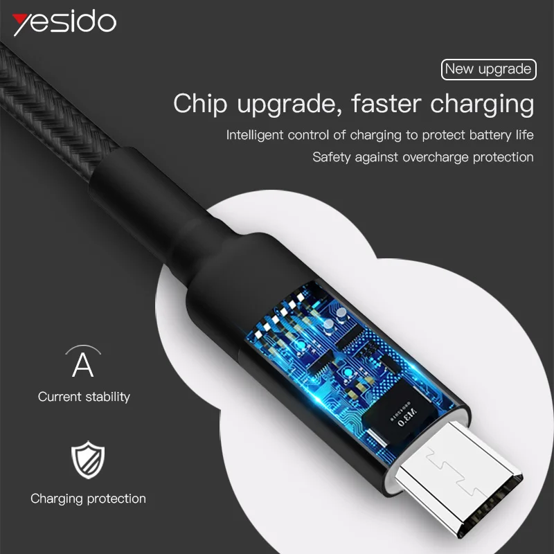 Yesido 2.4A микро usb кабель для автоматического отключения Быстрая зарядка защита