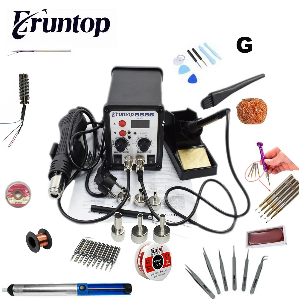 online 110 220 v 750 w 2 em 1 SMD Equipamentos Eruntop 8586 Pistola de Ar Quente + Solda Estação de Retrabalho ferro + Elemento de Aquecimento