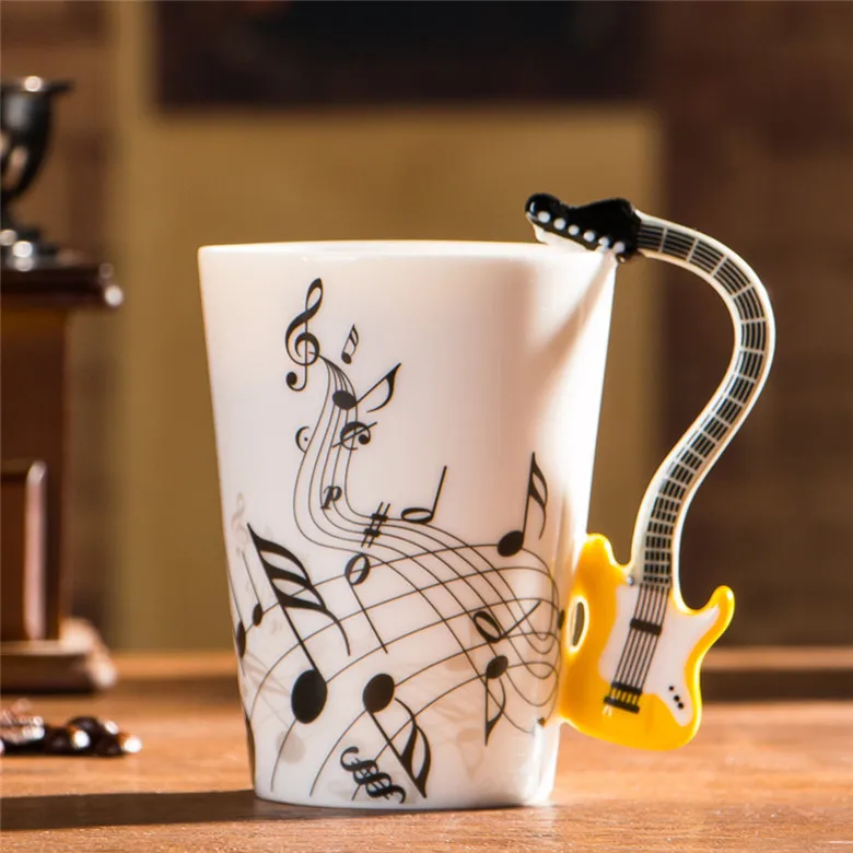 38 узоров гитара скрипка керамическая чашка персональная музыкальная нота молоко сок лимон кружка кофе чай чашка домашняя посуда для напитков уникальные подарки - Цвет: YF