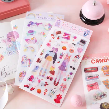 

4 pcs/pack Unicorn Girl Cactus Decorative Stickers Scrapbooking Stick Label Diary Stationery Album Stickers