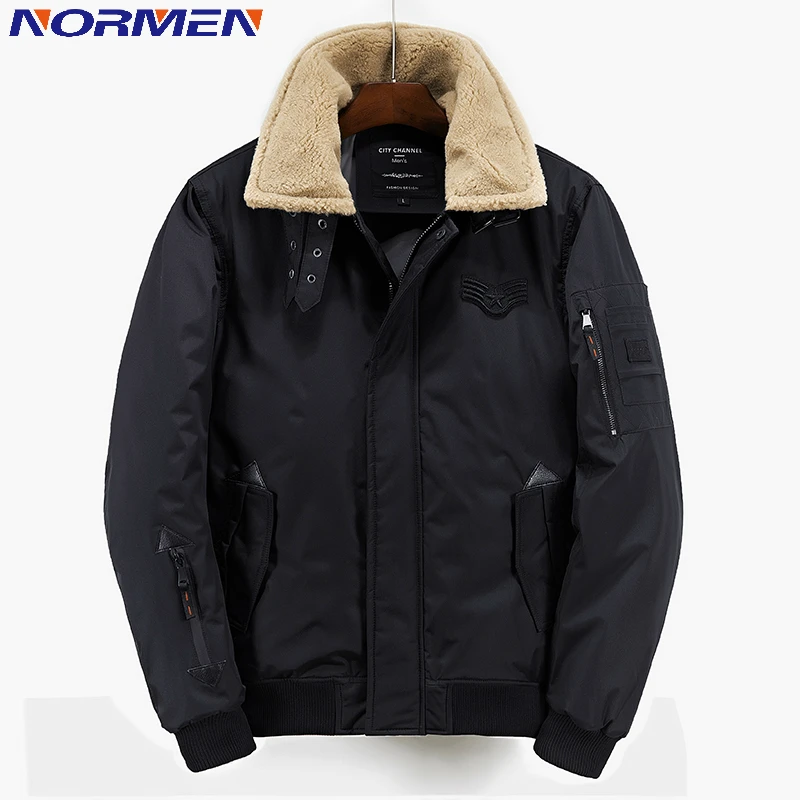 NORMEN Mens Fashion Solid Hooded Parkas Turn Down Collar