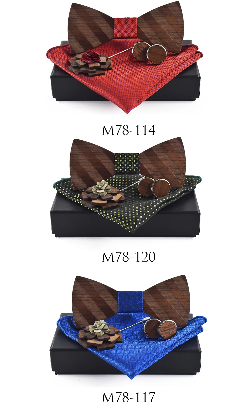 ZDJMEITRXDOOW платок Брошь Gravata галстук шуры запонки устанавливает полосатый деревянный галстук-бабочка Галстуки для Mens