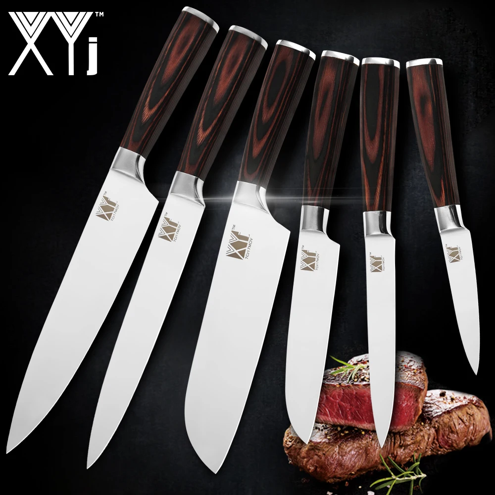 

High carbon steel 8 inch chef slicing 7" 5" santoku 5" utility 3.5" paring knife kitchen knives cooking tools 6pcs set knives