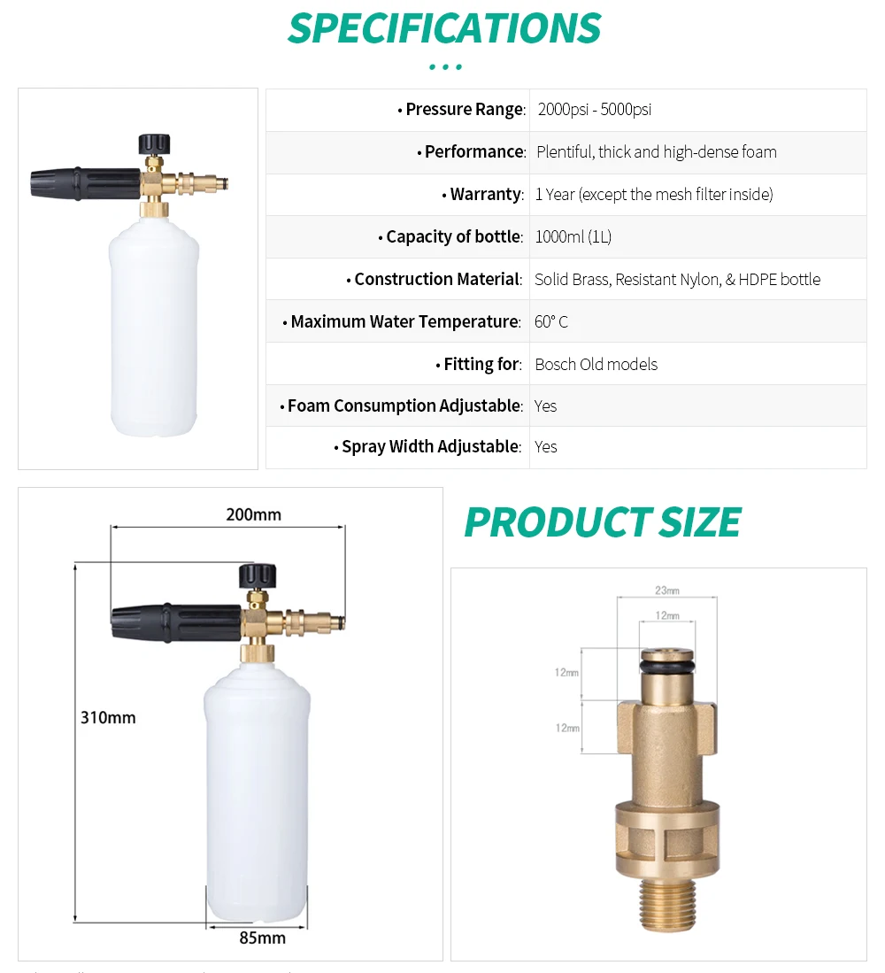 Пеногенератор Городской волк мытьё автомобиля Латунь снег пена Лэнс мыло бутылка для Bosch старые модели высокое давление шайба
