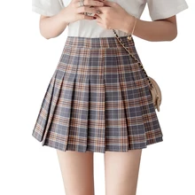 Harajuku женская модная летняя плиссированная юбка с высокой талией, клетчатая юбка kawaii, женские юбки