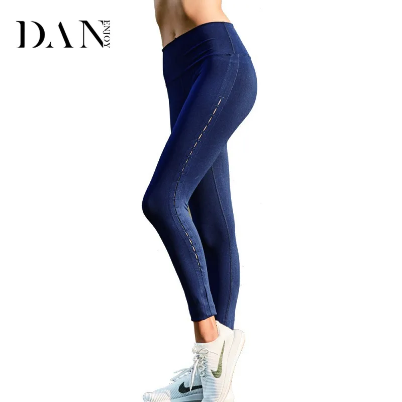 

DANENJOY Women Fitness Breathable Tights High Waist Yoga Running Compression Elastic Sports Pants High Quality Workout Leggings