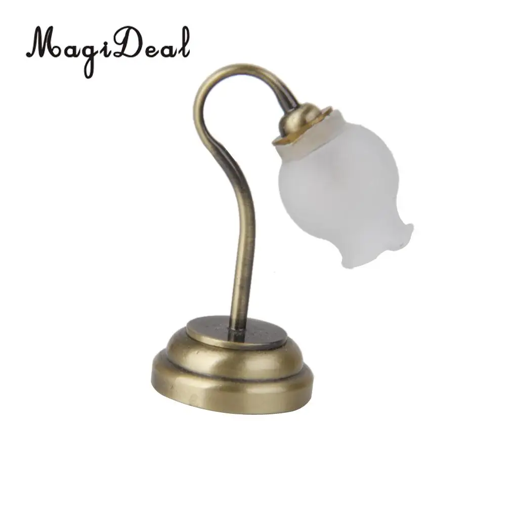 MagiDeal 1Pc 1:12 Metal Dollhouse Miniature  Shape Table Lamp LED Light with Button Battery for Desk Lamp Model Kids Room