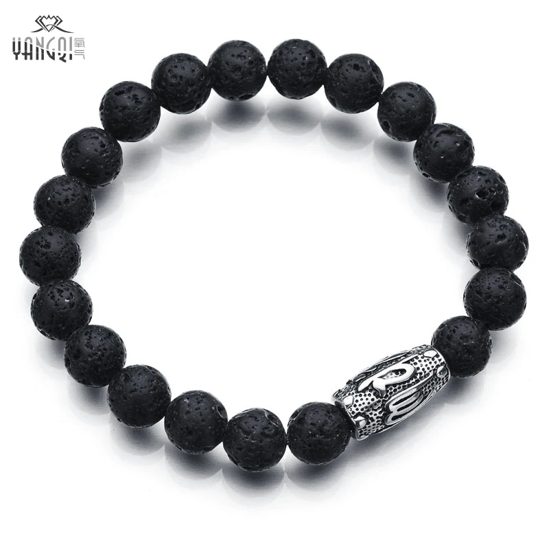 

316 Silver Stainless Steel Muslim Bracelet Volcanic Lava Stone Black Beaded Skull Dragon Bracelets&Bangle for Men Jewelry
