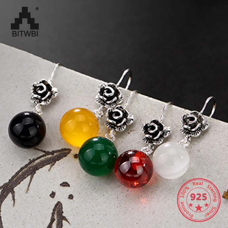 

925 Sterling Sliver High-end Women Dangle Drop Earring Jewelry Vintage Fashion Roses and Beads Inlaid Earring Best Gift for Lady