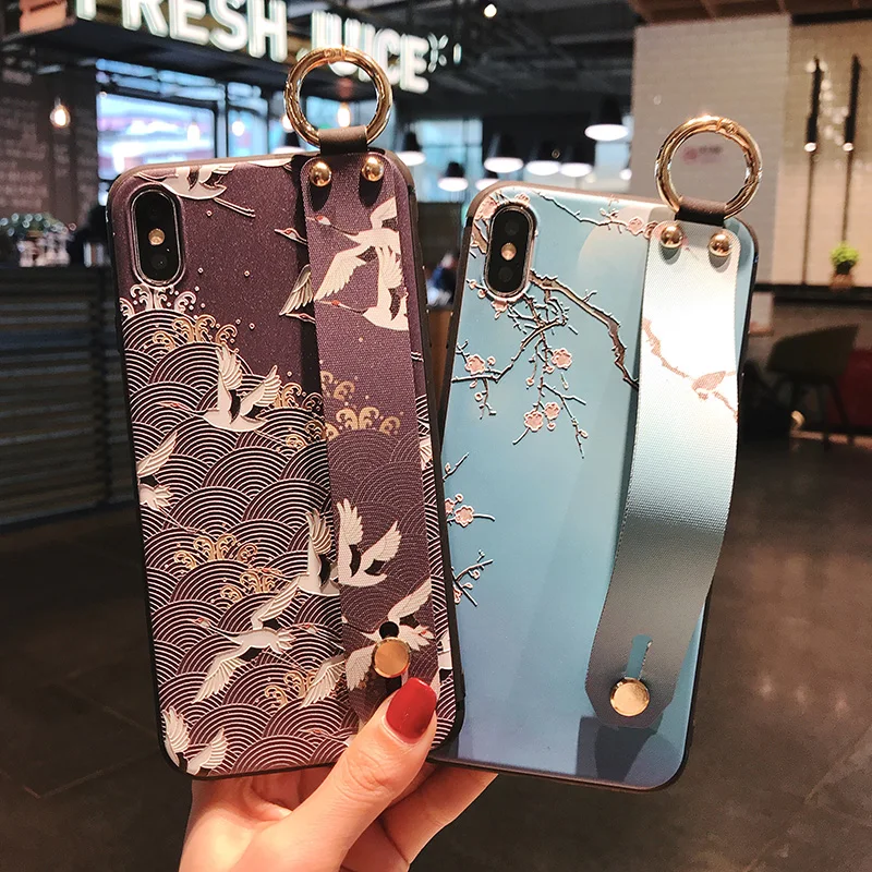 

Haissky Fashion Wristband bracket phone case for iPhone Xs Max XR X 8 7 6 6S Plus 5 5S SE Colorful Chinese Style Phone Case Capa