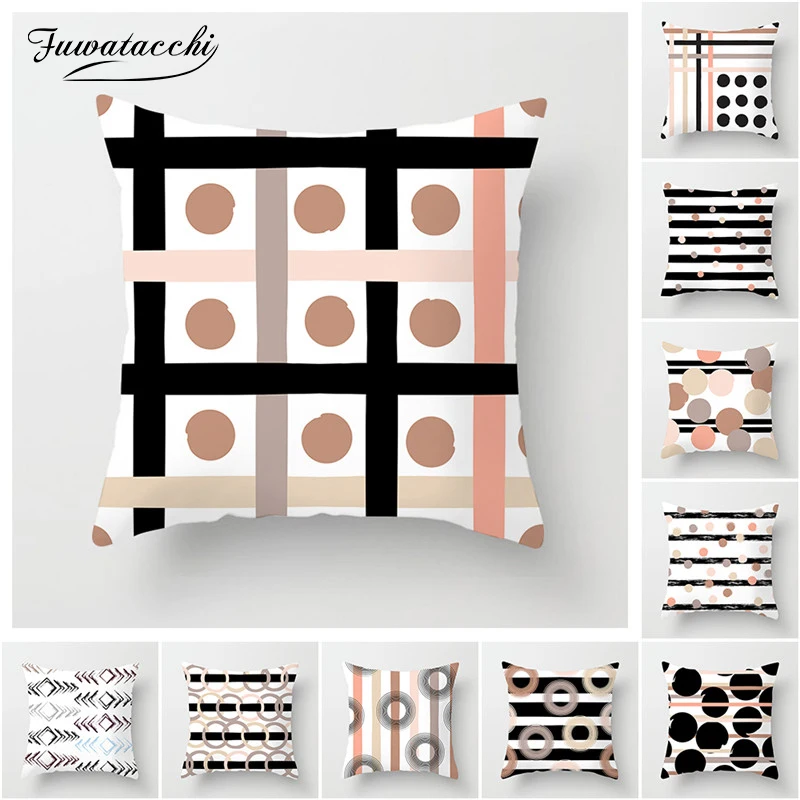 

Fuwatacchi Geometric Cushion Cover Plush Throw Pillow Case Striped Dotted Grid Triangular Geometric Art Cushion Cover 2019 New