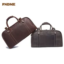 PNDME Модная Портативная дорожная сумка crazy horse кожаная Большая вместительная багажная сумка ретро мужская коричневая дорожная сумка