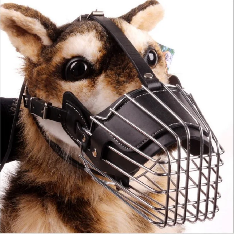 Large Dog Muzzanti bite metal wire basket leather mouth cover bark chew