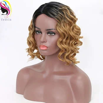 

Feibin African Wigs for Women Short Synthetic Curly Ombre Blonde Red Afro Wigs 14inches B108