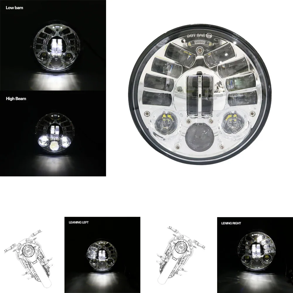 5,75 дюймов светодиодный мотоцикл Адаптивная фара дальнего ближнего света двигатель светодиодный фары дальнего света для проектор для Harley фары - Цвет: Chrome