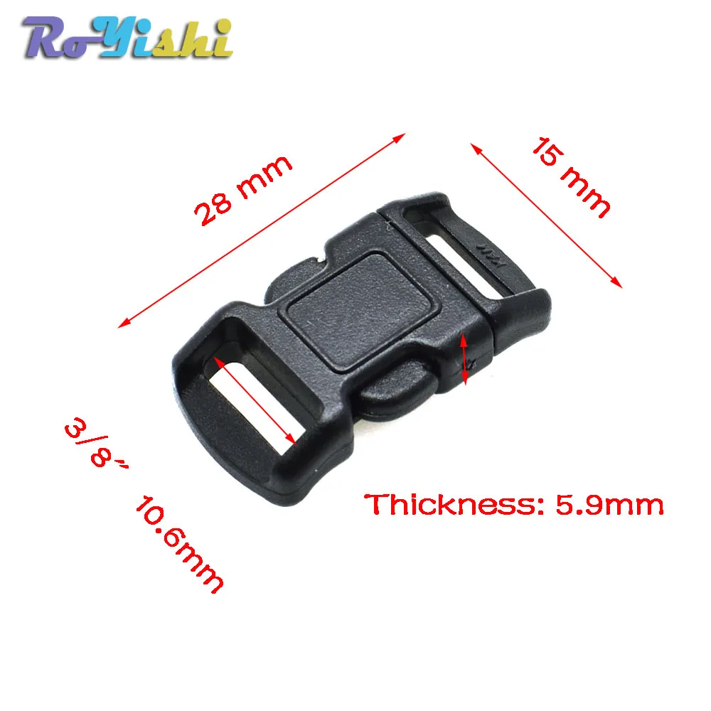 1 шт. 3/"(10 мм) Контурные боковые пряжки для паракордовых браслетов/кошачьих ошейников черного цвета