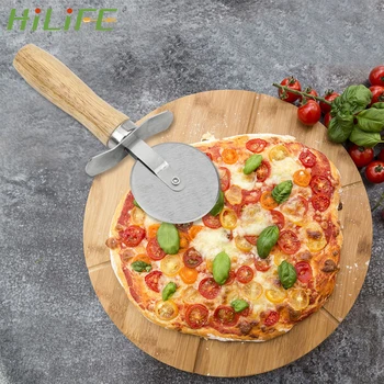 

HILIFE Home Kitchen Accessories Round Pizza Cutter Pastry Pasta Dough Baking Tool Stainless Steel Pizza Knife With Wooden Handle