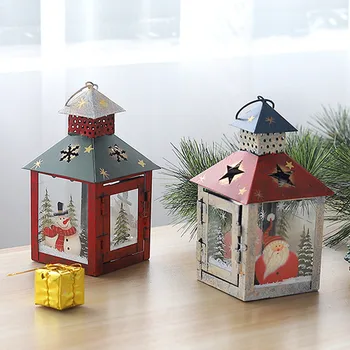 

1pcs Christmas Metal Candlestick Hanging Candle Holder Santa Claus Candle Lantern Wind Light Stand Table Centerpiece Home Decor