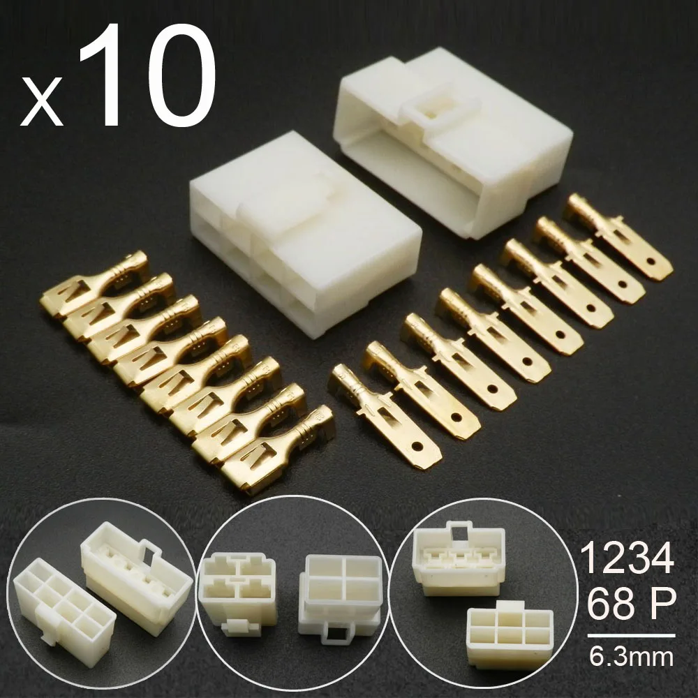 

10 pcs 6.3mm 1 2 3 4 6 8 Pin Way Automotive 6.3 Electrical wire Connector Male Female cable terminal plug