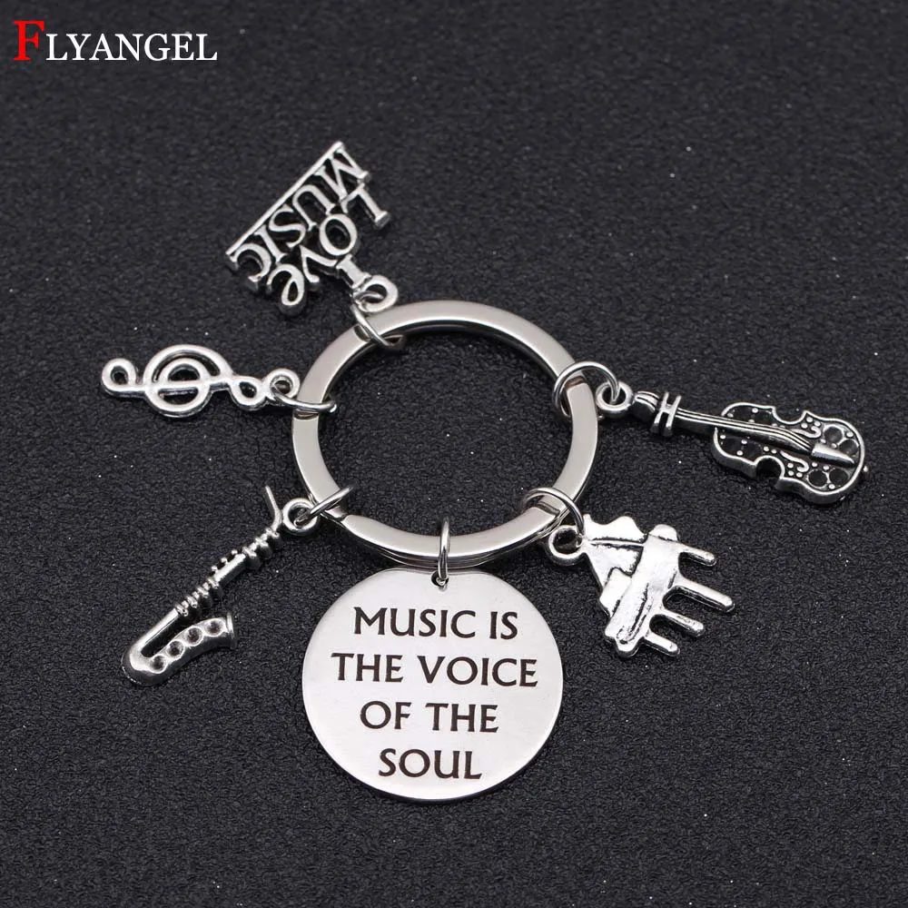 

Treble Clef Music Saxophone Piano Guitar Charms Keychain Engrave Music Is The Voice Of The Soul Men Women Musician Gifts Keyring