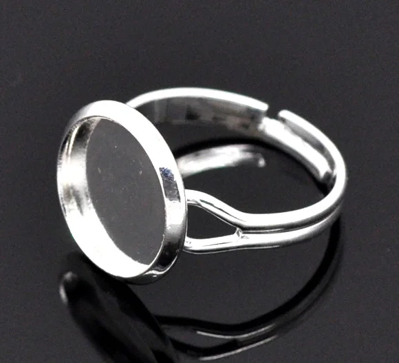 

Copper Adjustable Rings Round Silver Plated Cabochon Settings (Fits 11.5mm ) 16.7mm( 5/8")(US ) 2 PCs new