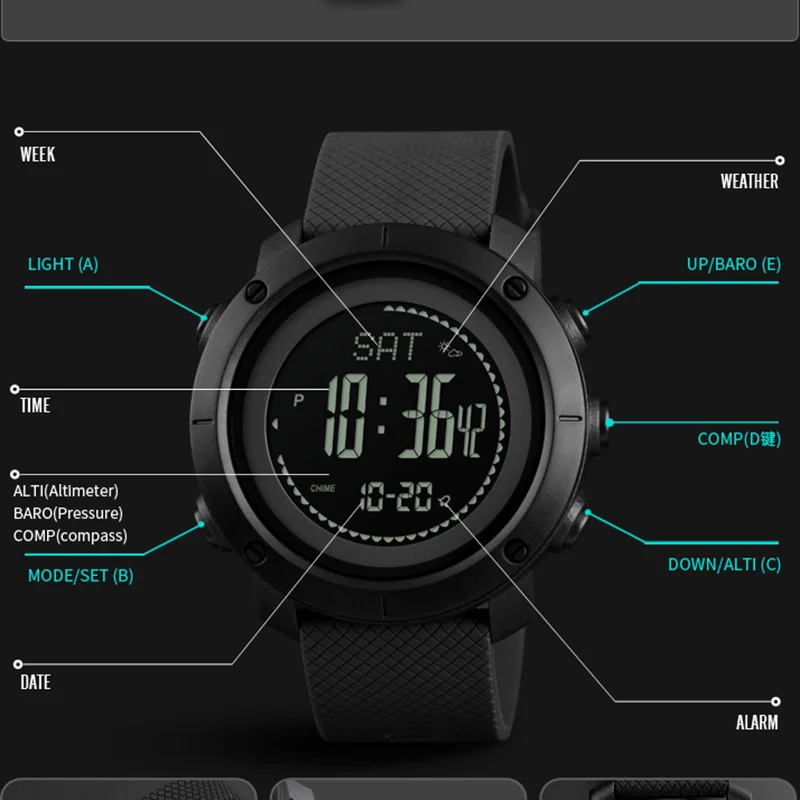 Comprar Relojes Hombre podómetro calorías reloj deportivo Digital mujer altímetro barómetro brújula termómetro tiempo reloj masculino