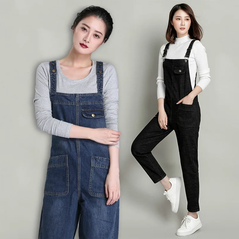 Весенние джинсовые женские джинсы брюки корейские свободные большие размеры 4xl 5xl 6xl повседневные джинсы для девочек с высокой талией синие комбинезоны на подтяжках