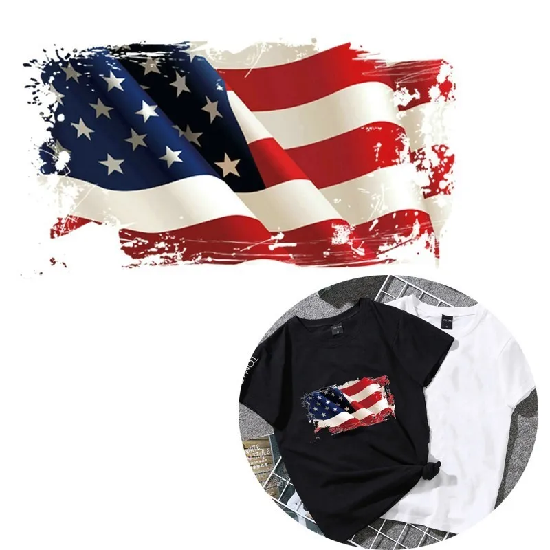 

Ironing on Cloth Patches American Flag Design Washable Heat Transfers Patch DIY Decoration Appliqued for Jeans Coat Stickers