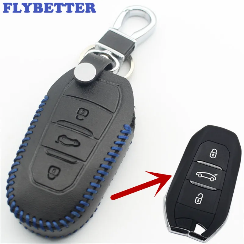 

FLYBETTER Genuine Leather Smart Remote Key Case Cover For Peugeot 3008/508/2008 For Citroen C4L/DS6/C6/DS5 Car Styling L80