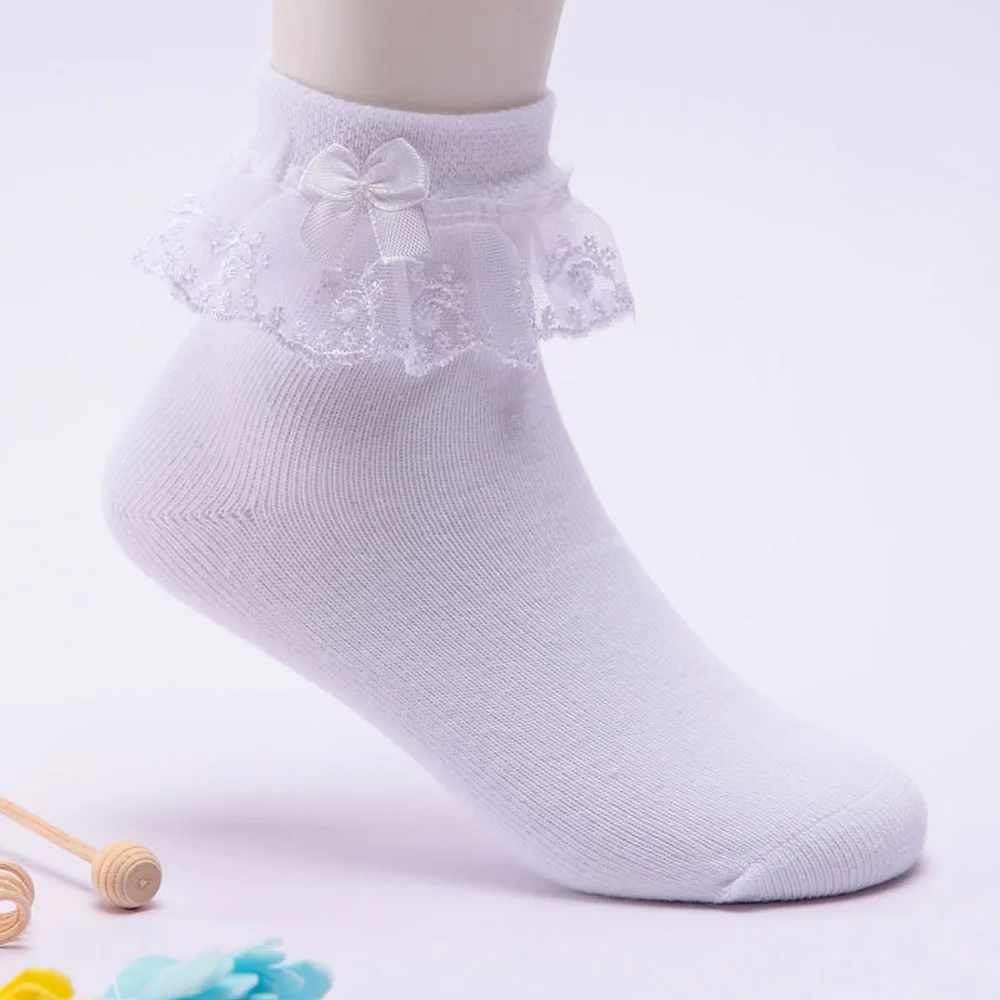 Хлопковые носки принцессы с бантиком для маленьких девочек детские белые кружевные сетчатые носки с рюшами для малышей, Новые короткие Дышащие носки