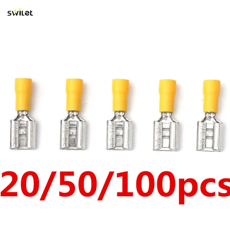 

20/50/100Pcs 9.5mm/35A Female Insulated Electrical Crimp Terminal For 12-10AWG Connectors Cable Wire Connector PVC Insulator