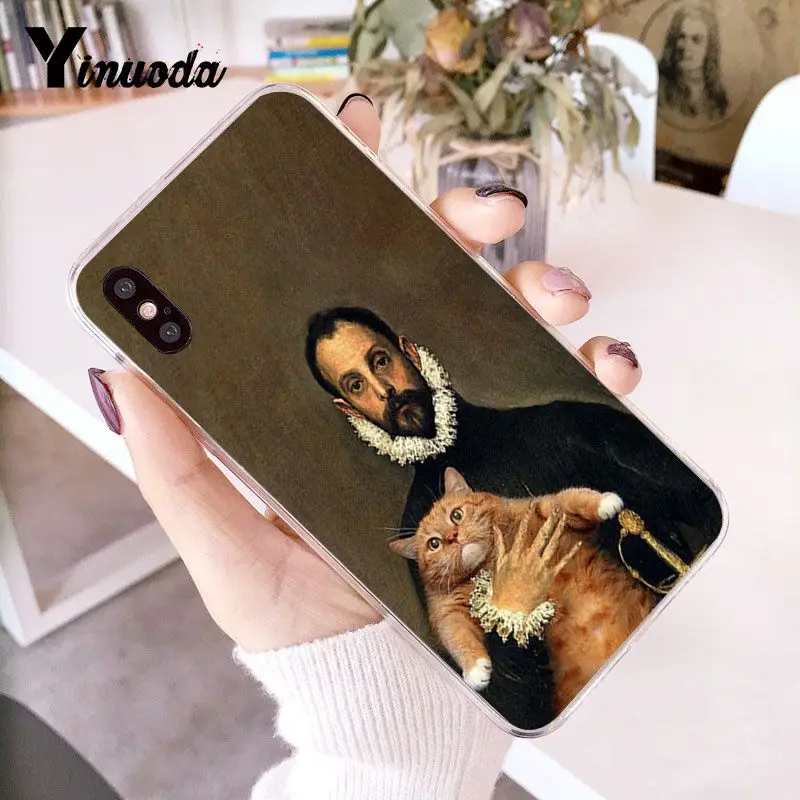 Yinuoda Забавный Мягкий силиконовый чехол для телефона Leonardo da Vinci MonaLisa Pat Cat Art для iPhone 8 7 6 6S Plus X XS MAX 5 5S SE XR 10